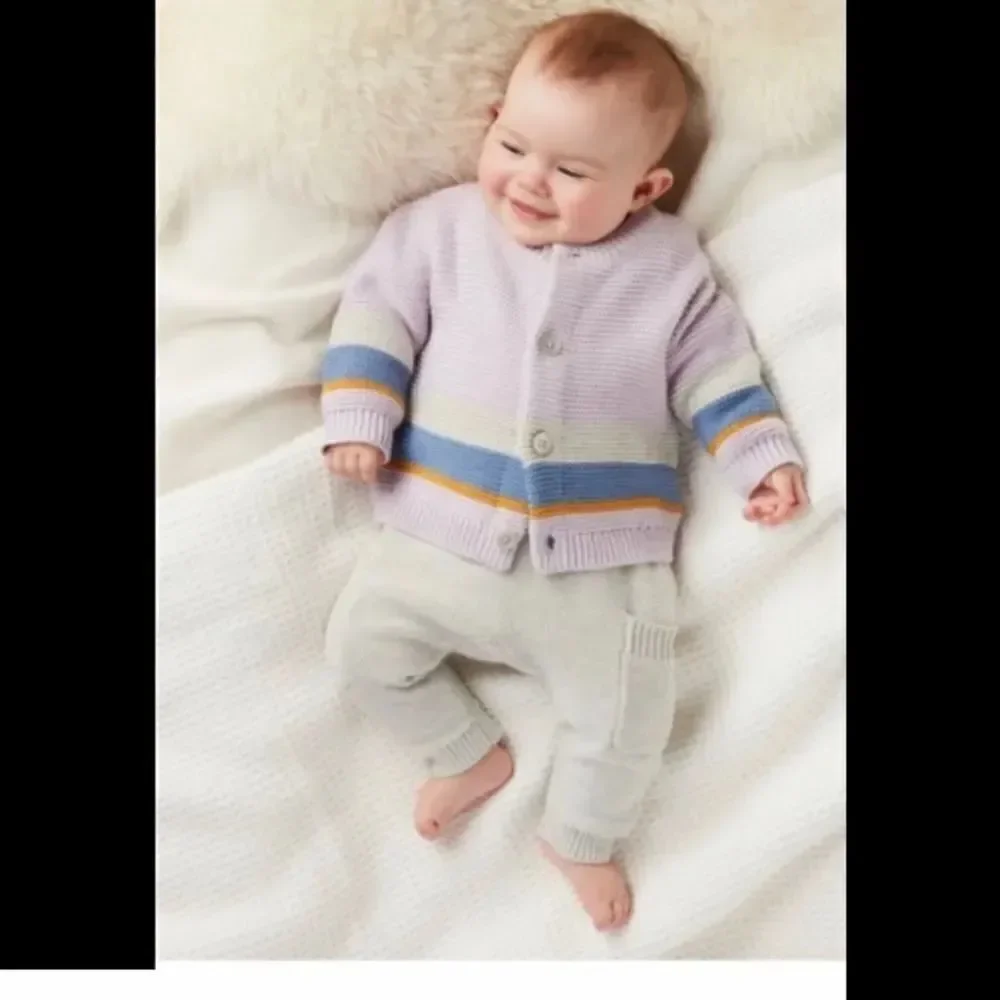 NWT New TEA COLLECTION Sweater Set Cardigan and Pants Lavender Gray 3 - 6 months